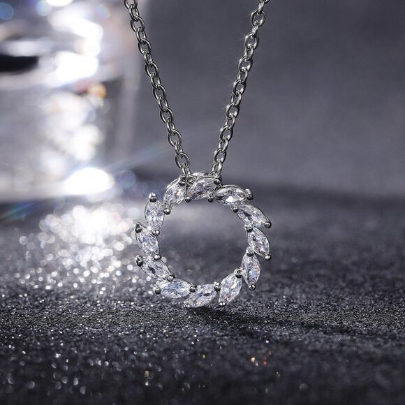 ✨ Simple Shiny Hollow Round Many Marquis CZ Necklace for Women, EVGG1108 - Picture 3 of 6